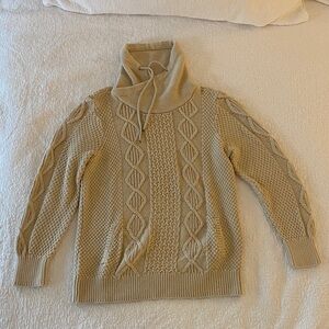 L.L. Bean Cable Knit Turtleneck Sweater - Tan